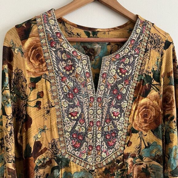 Soft Surroundings Miranda Floral Embroidered Tunic Top L Cottagecore Boho - Picture 8 of 9